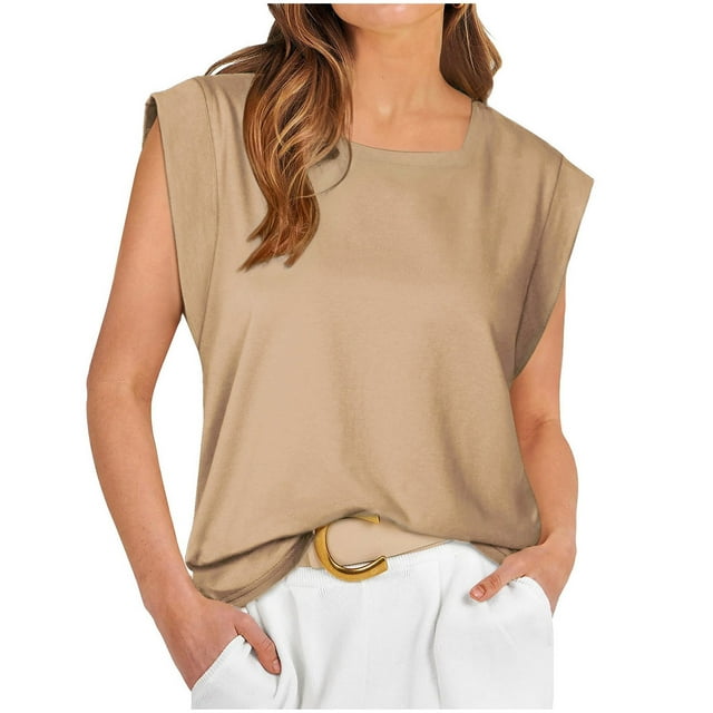 Dealovy Hauts d'Été pour Femmes Chemises à Manches Courtes Col Rond Haut Ample T-Shirts Unis