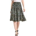 thumbnail image 1 of Unique Bargains Jupe Midi Décontractée Trapèze à Imprimé Floral pour Femme Vert Foncé L, 1 of 6