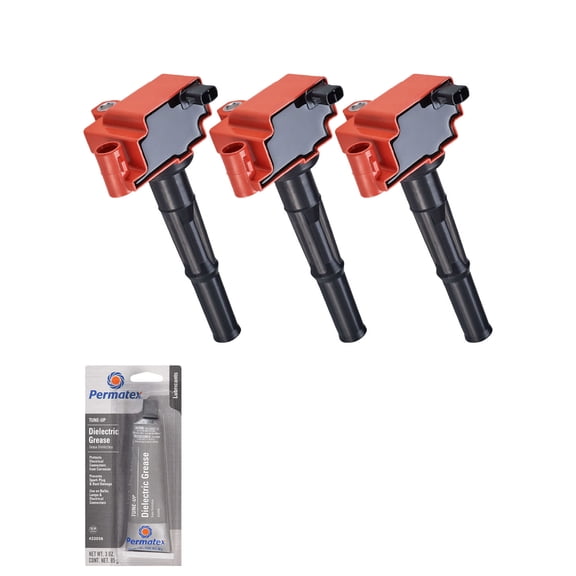 Set of Red Ignition Coils and Tune-Up Grease Compatible with 1995-2004 Toyota Tacoma 3.4L V6 3378cc -ci Replacement for UF156