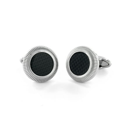 Stainless Steel Black Carbon Fiber Inlay Cufflinks