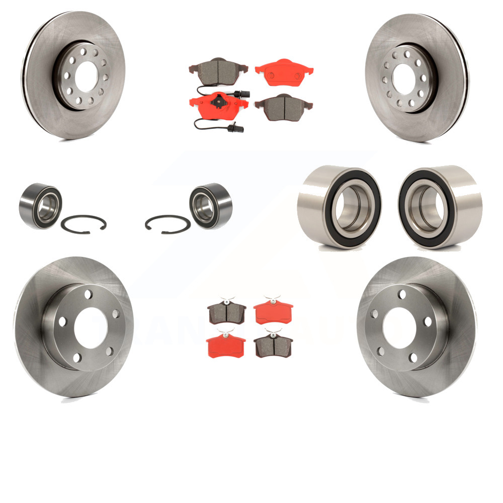 Front Rear Wheel Bearings Disc Brake Rotors And SemiMetallic Pads Kit