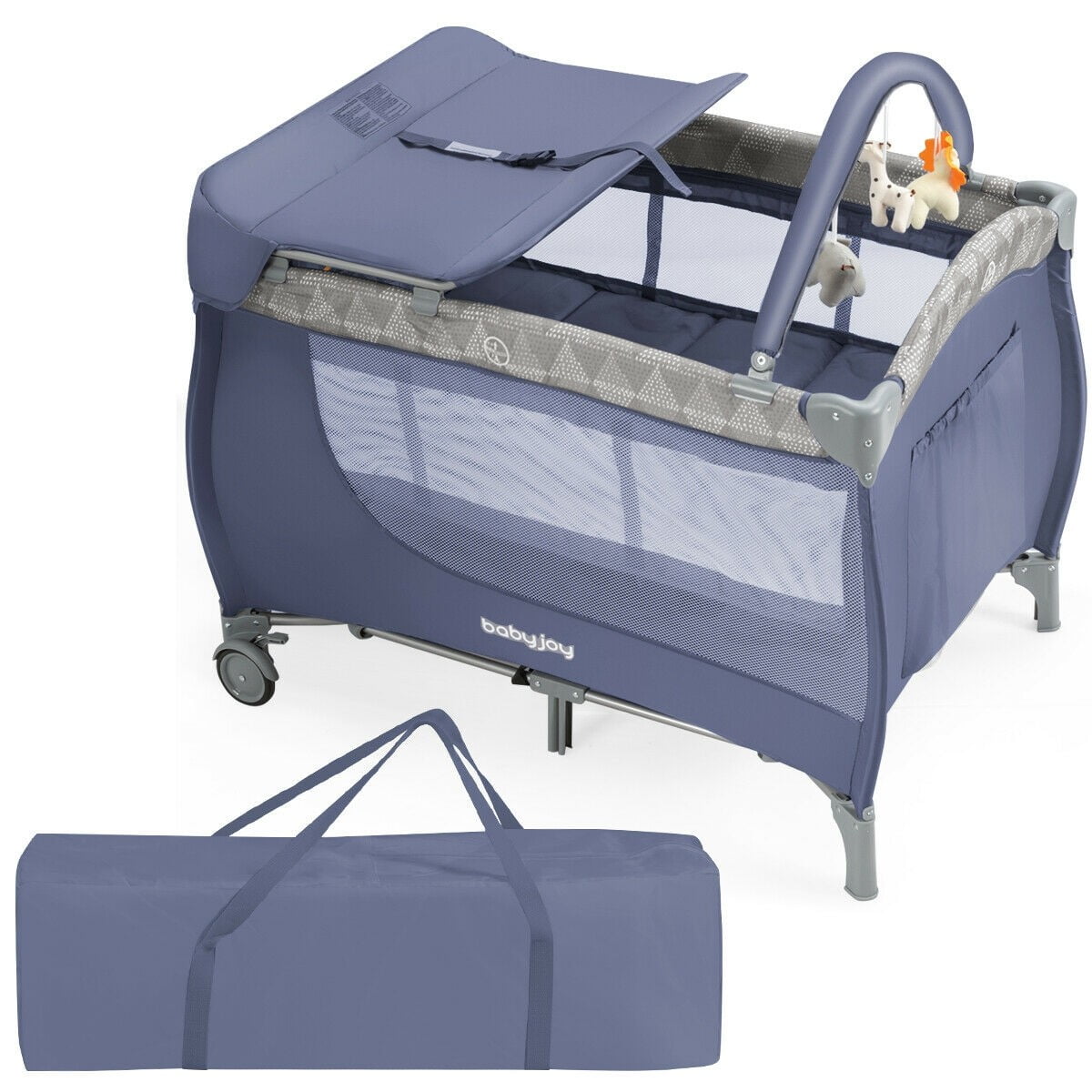 Baby Crib Playpen - Gray Iron Pipes Oxford Portable ...