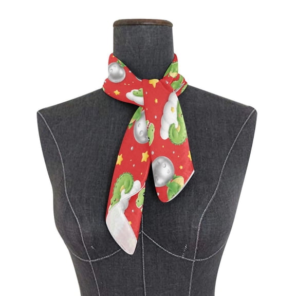 Square Scarf 24x24 Inch Red Dino Moon Pattern Silky Satin Sun Protection Neck Scarf for Women Multi-Purpose Head Wrap Bandana for Hair Bag Decoration
