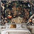 thumbnail image 2 of Gojian Forest Library Tapestry Tree Bookshelf Tapestries Wall Hanging Vintage Fantasy Fairy Treehouse Book Tapestry for Bedroom Living Room Dorm Classroom, 2 of 6