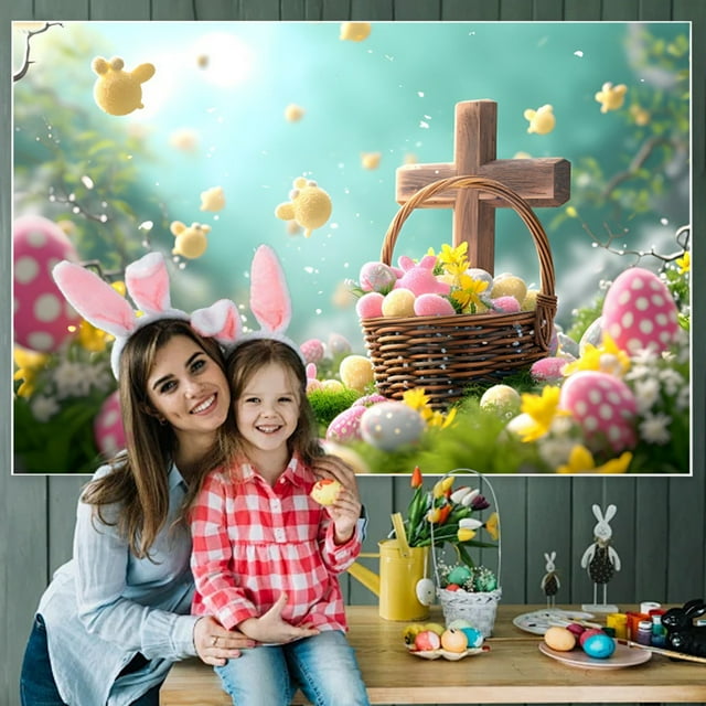 Decoraciones de Pascua, adornos de Pascua, regalos de Pascua, corona de primavera, valla, Pascua, nuevo material fotográfico, fondo de fotografía, tela de fibra de poliéster, tela de fondo, etc.