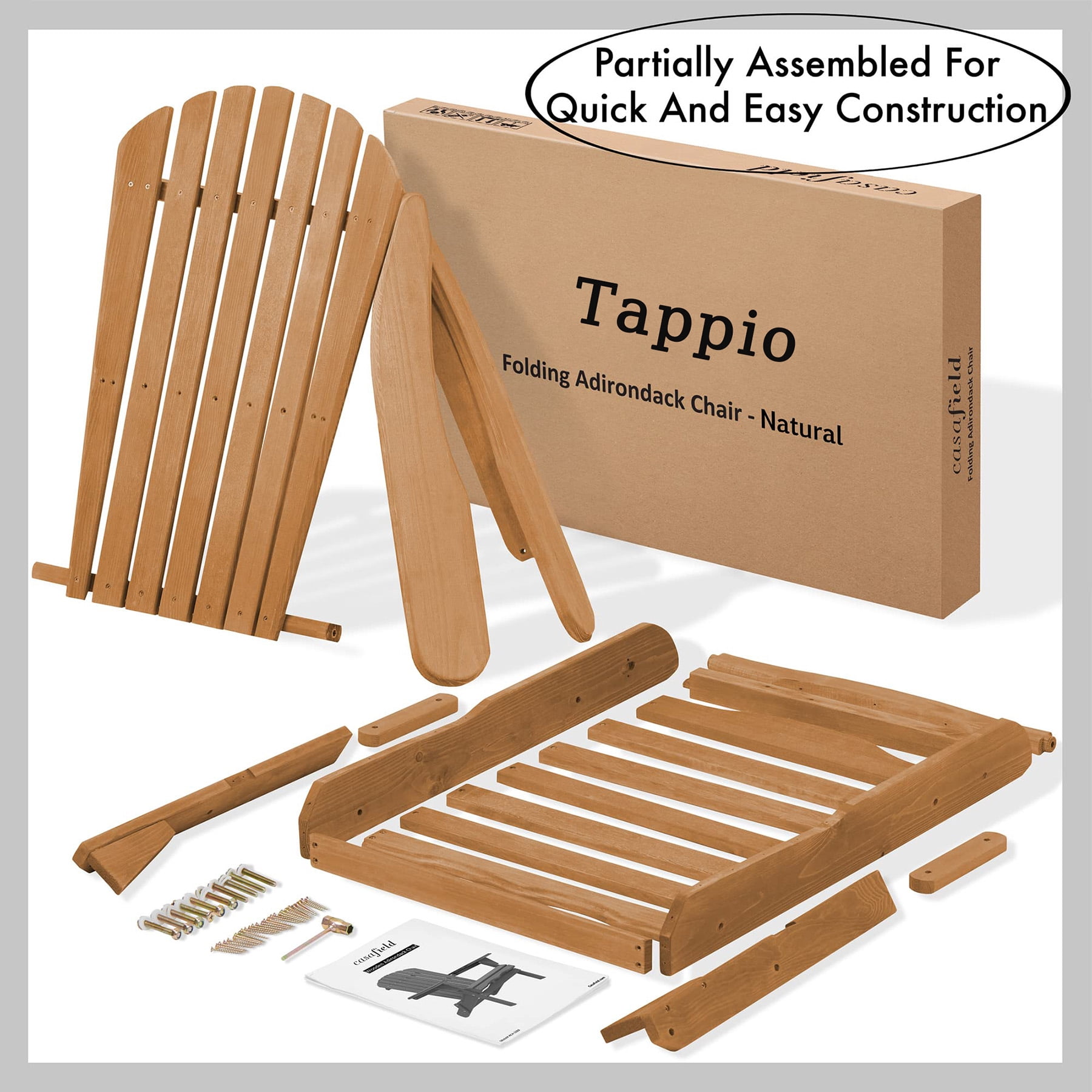 Tappio Folding Adirondack Chair Set of 2, All Weather Adirondack Chairs with Large Deep Seat for Outdoor Indoor, Pre-assembled, Brown