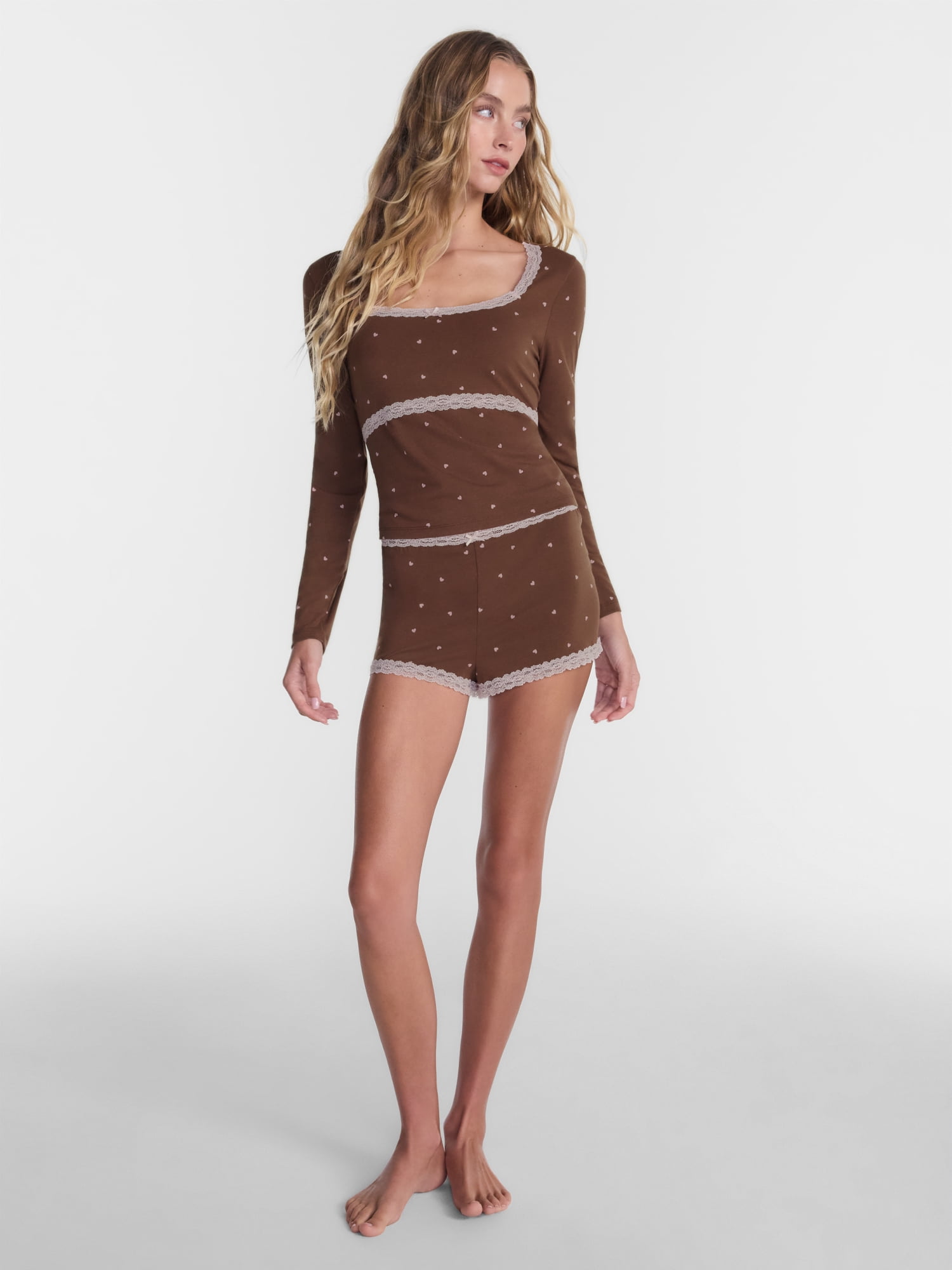 No Boundaries Cotton Blend Jersey Lace Sleep Shorts, Women’s XXS-3X