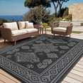 thumbnail image 2 of FairOnly 8'x10'Vintage Medallion Floral Outdoor Rug Waterproof Reversible UV Resistant Portable for Patio RV Camping,Black Grey, 2 of 6