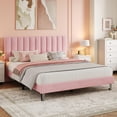 thumbnail image 3 of QinaQin Base de cama Queen tapizada en terciopelo color rosa, con cabecera ajustable y capitonado vertical, ideal para recámara, 3 of 7