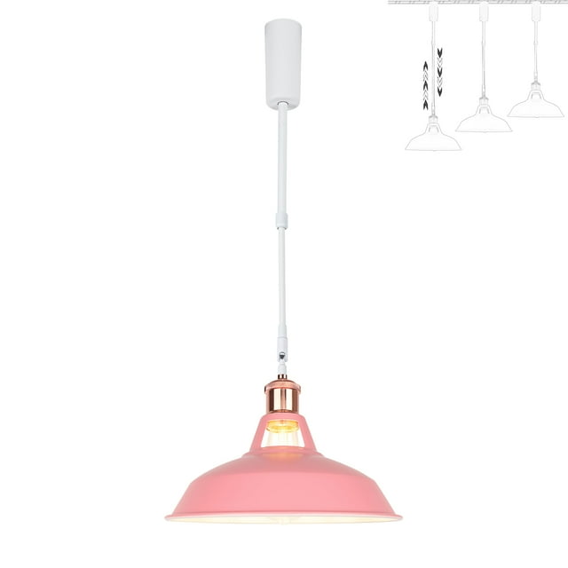 FSLiving Adjustable Height Track Pendnat Light H-Type Macaron Retractable Track Spotlight with Telescoping Rod Adjustable Gimbaled Lamp-Post Halo Track DIY Instant On Cover Lamp, Pink - 1 Light