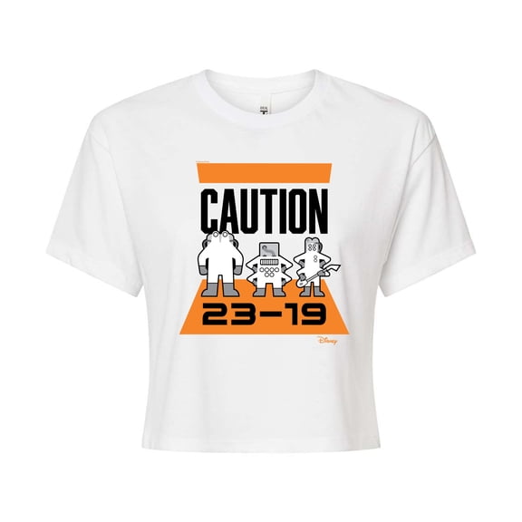 Monsters Inc. - Caution 2319  - Juniors Cropped Cotton Blend T-Shirt