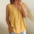 thumbnail image 2 of Women's Loose Fit Tank Tops Summer Casual Sleeveless Buttons Up Tunics Flowy Pleated Blouses by Yigetop Khaki L, 2 of 8