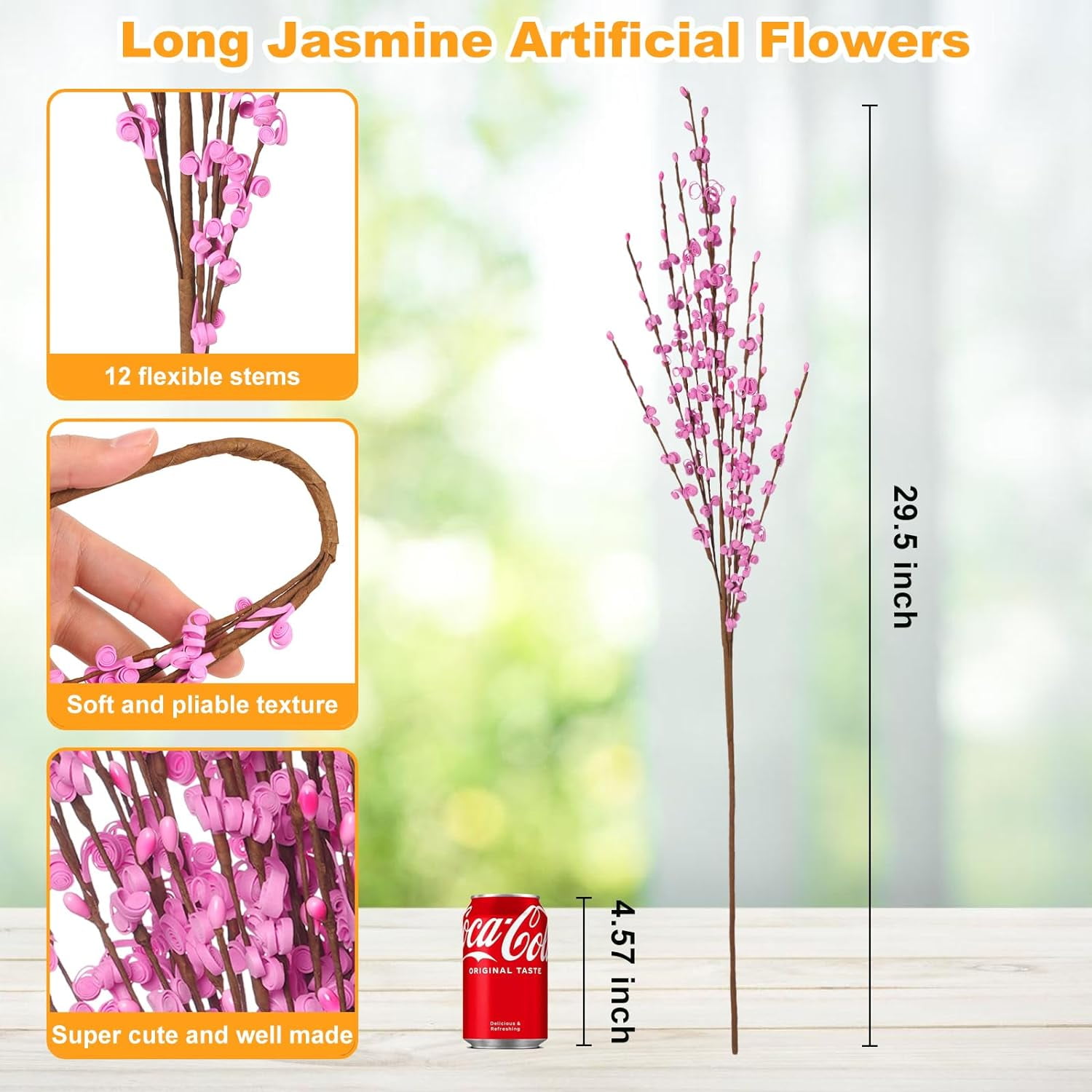 5 Pcs 29.5" Long Jasmine Artificial Pink Flowers Fake Flowers Bouquets Valentine's Day DIY Floral Art Plant Arrangements Floral for Wedding Party OfficeTable Centerpieces Home Garden Farmhouse