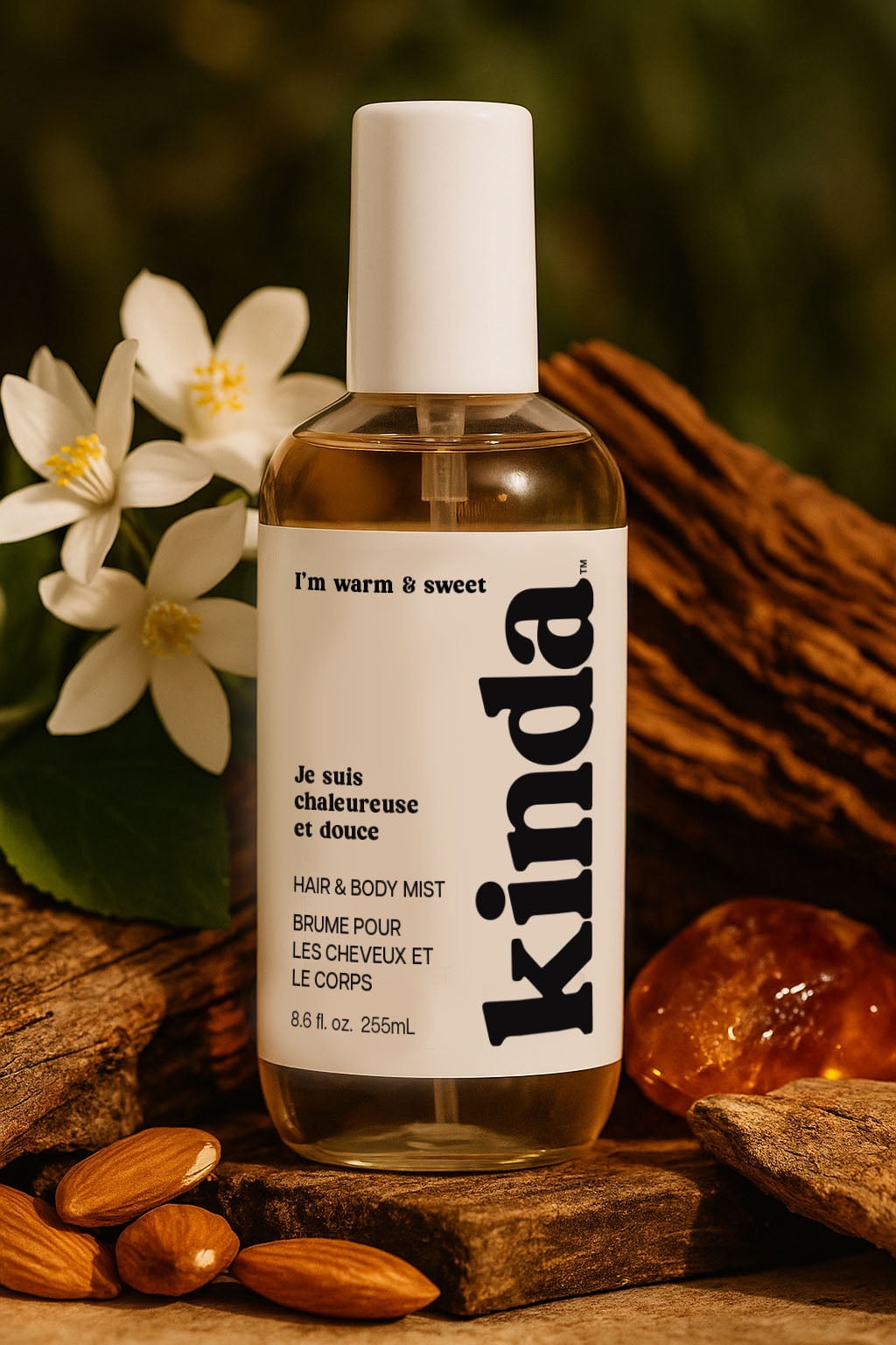 PB ParfumsBelcam KINDA I’m Warm & Sweet Hair & Body Mist, Gourmand Floral with Jasmine, Saffron & Amber, Mist for Hair & Skin, 8.6 fl oz