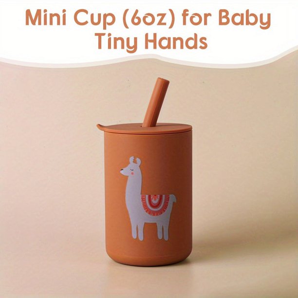 6oz Mini Water Cup For Kids, Learning Drinking Portable Unbreakable Training Cup With Straw & Lid For Toddler Beginner Drinking Water, Food Grade Silicone Baby Water Bottle, BPA FREE First-Stage Prac