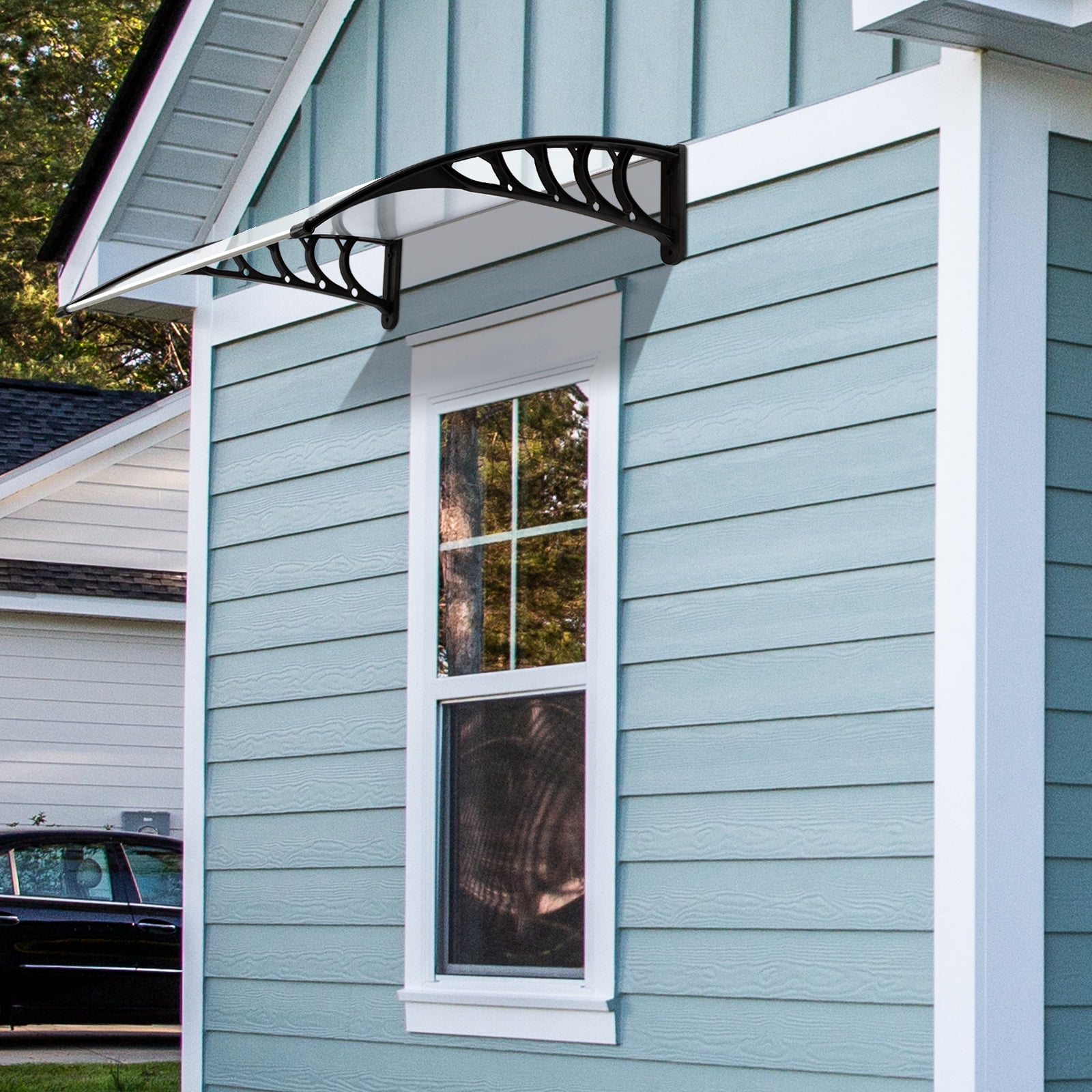 100 x 80 Household Application Door & Window Rain Cover Eaves Canopy White & Black Bracket