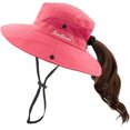 thumbnail image 1 of Women's Ponytail Sun Hat UV Protection Foldable Mesh Wide Brim Beach Fishing Hat, 1 of 5