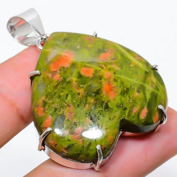 Natural Unakite Gemstone Handmade 925 Sterling Silver Gift Pendant 1.69"