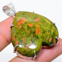 Natural Unakite Gemstone Handmade 925 Sterling Silver Gift Pendant 1.69"
