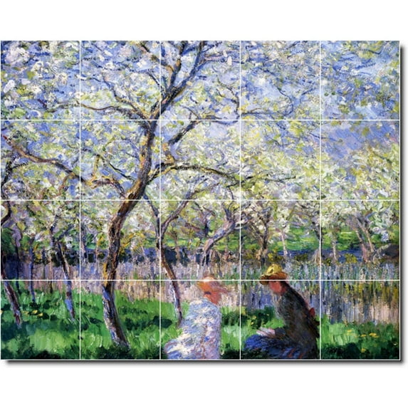 Ceramic Tile Mural-Claude Monet Garden Floor Tile Mural 3. 30" w x 24" h using (20) 6 x 6 ceramic tiles