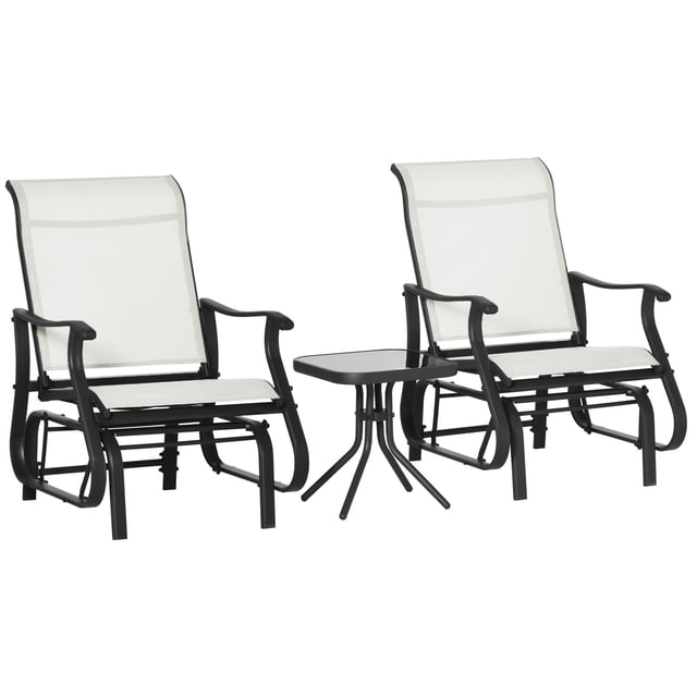 Cream White 3-Piece Gliding Rocker Chair Set with Bistro Table - Patio & Garden Outdoor Seating for Relaxing on Balconies & Patios