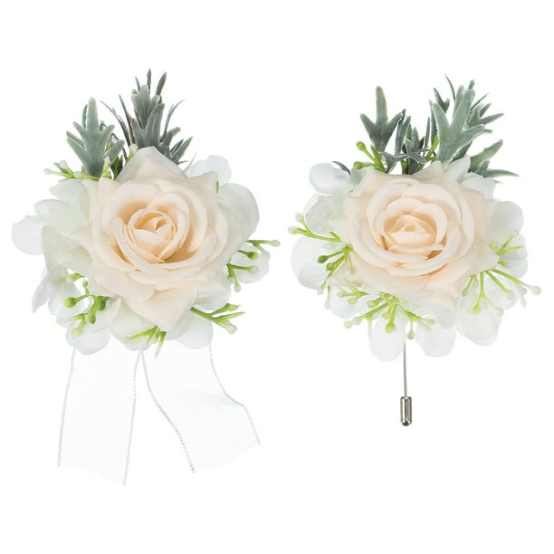Conjunto de Corsage de Muñeca Beige y Boutonnières Uxcell, Corsage de Flores Artificiales para Boda Novia Novio Ceremonia Aniversario Baile Fiesta