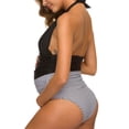 thumbnail image 4 of Ecavus Maternity Swimsuits Halter Deep V One Piece Swimwear (Black/Stripe M), 4 of 5