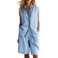 thumbnail image 2 of Women's Casual Two-Piece Outfit Long Sleeve Button Down Cardigan And Loose Wide Leg Cargo Pants With Pockets Tracksuit Set, 2 of 6
