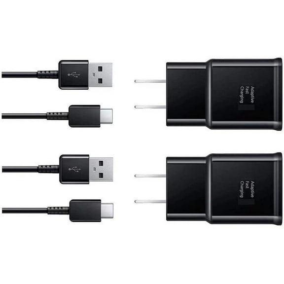 Adaptive Fast Charging Wall Charger Kit Set with USB C Cable 5ft for Xiaomi Mi Note 10 USB Fast Charger Type C Charger (2chargers 2cables) - Black