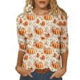 thumbnail image 2 of VKOYWKM Pumpkin Top for Women Halloween 3/4 Sleeve T-Shirts Halloween Spooky Print Crew Neck Pullover Tees Loose Fit Comfy Fall Tunic Tops Halloween Costumes, 2 of 5