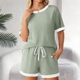 thumbnail image 5 of Gamivast Two Piece Sets for Women Summer Ribbed Knit Short Sleeve Tee & Shorts Outfits Contrast Trim Lounge Wear Casual Pajamas Soft Sporty, 5 of 5