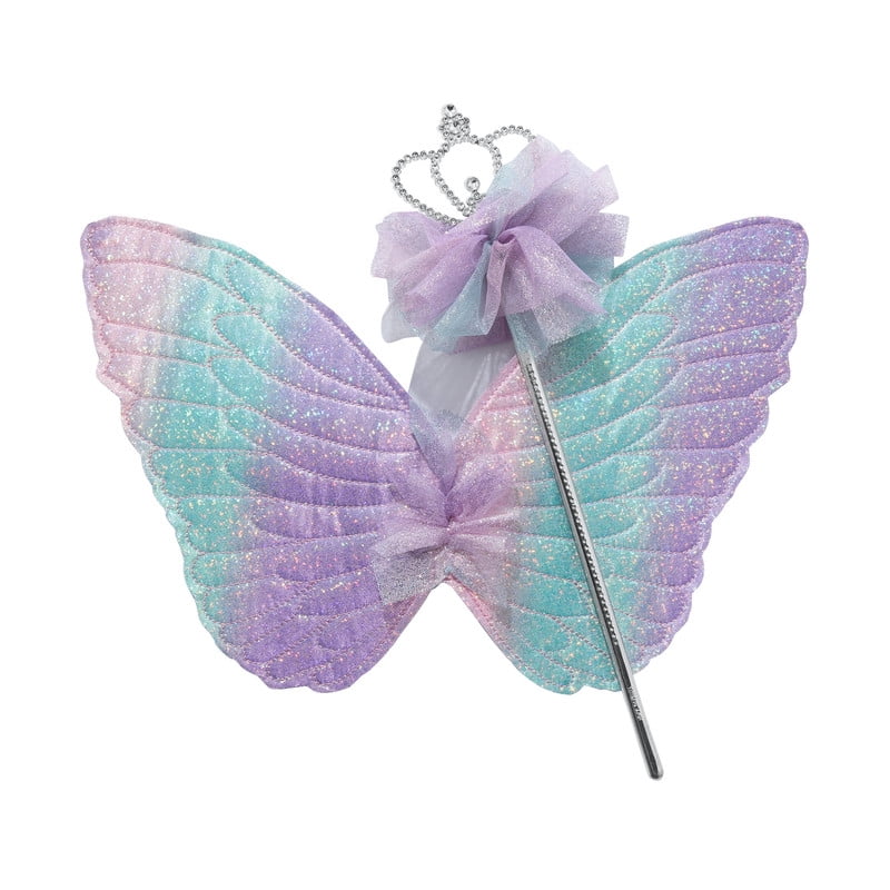 Ailes De Fée Scintillantes Blanc Et Bleu – Déguisement Halloween, Cosplay, Fête – Ailes De Papillon En Organza Pour Femmes Et Filles