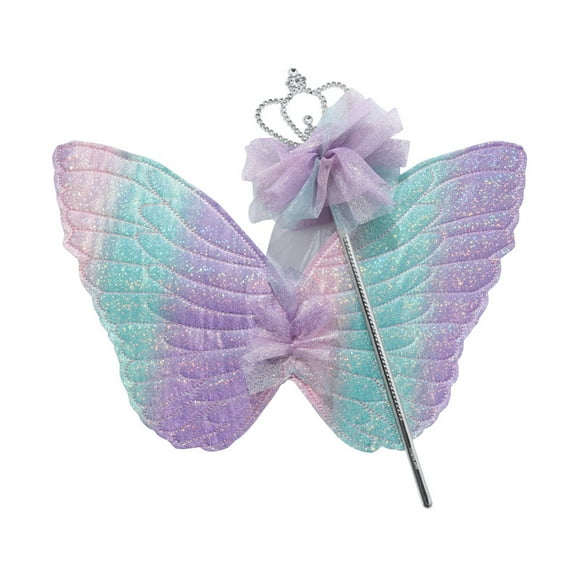 Claire's Girls Butterfly Costume Dress Up Set for Girls Age 3-6, Includes Fairy Wand and Butterfly Wings in Pastel Rainbow Colors, Halloween Fun Costume Princess Accessories for Kids