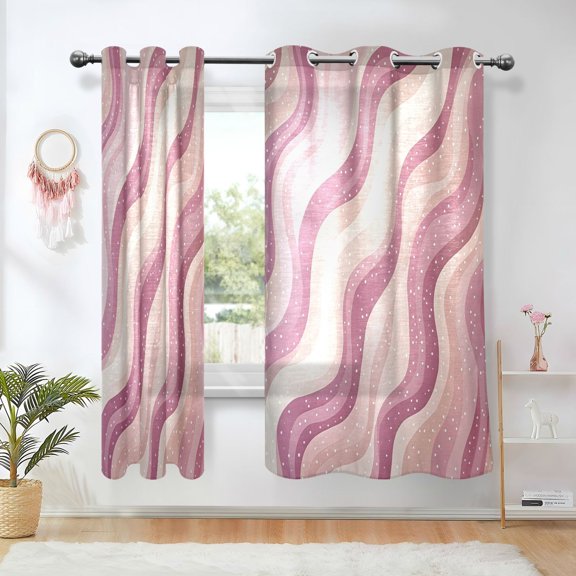 Yayeee Window Curtains Light Filtering 63"x42" Grommet Panel Pair Home Living Room Decor, Pink Brown Pattern