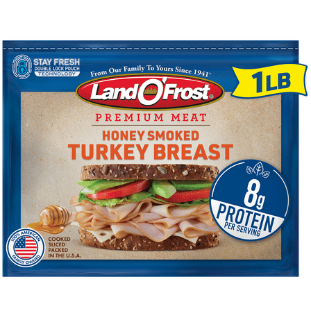 Land O'Frost Premium Sandwich Sliced Deli Lunch Meat, Honey Smoked Turkey Breast, 1 lb Resealable Pouch
