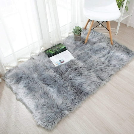 Fluffy Carpet Soft Bed Rugs Faux, Grey Sheepskin Rug Nursery