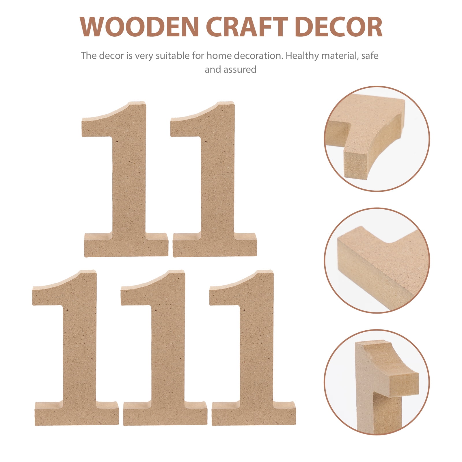 Paper Mache Numbers 5pcs Wear-resistant Party Decors Wooden Number 1 Sign Paper Mache Numbers, Size: 5.71 x 4.72 x 1.77