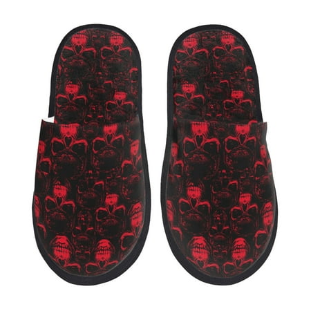 Balery Red Skulls 2 Slient Indoor Furry Fleece Comfort House Shoes Soft Non-Slip Home Shoes Cotton slippers House Slippers-- Medium