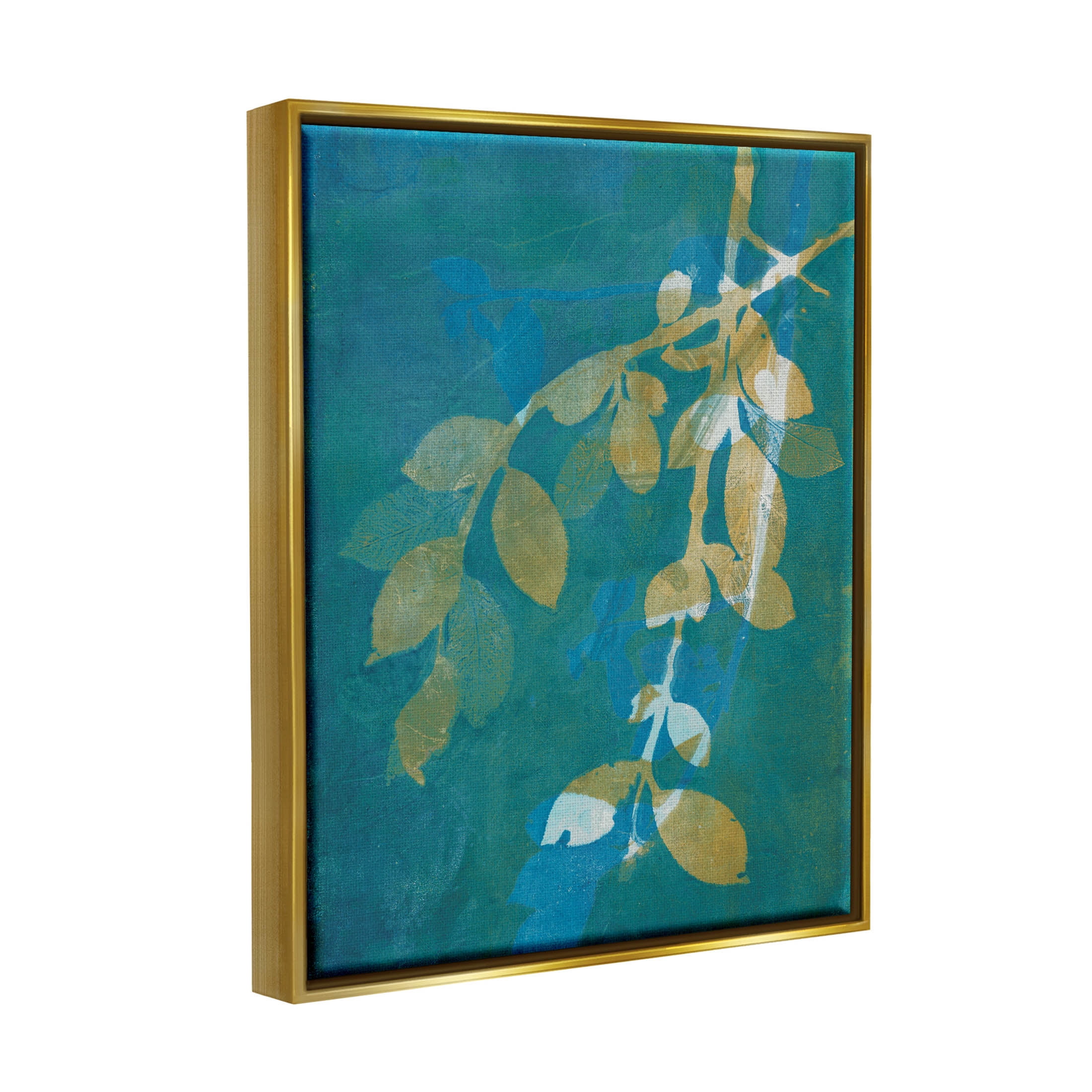 Nature Leaves Overlapping Abstract Botanical & Floral Graphic Art Metallic Gold Framed Art Print Wall Art
