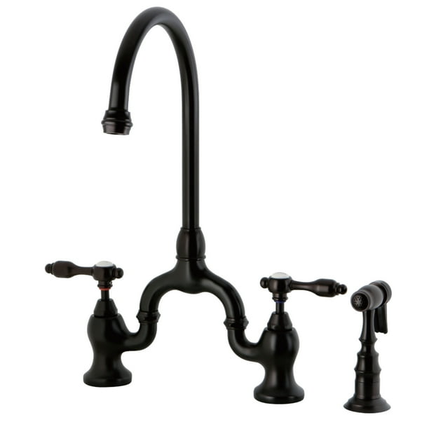 Kingston Brass Ks7795talbs Bridge Kitchen Faucet With Brass Sprayer Oil Rubbed Bronze Walmart Com Walmart Com