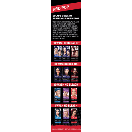 Splat 1 Wash Red Pop Hair Color, Temporary Bleach Free Red Hair Dye