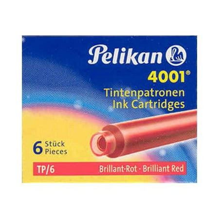 Pelikan 4001 TP/6 Fountain Pen Ink Cartridges Brilliant Red 0.8ml 6 Pack