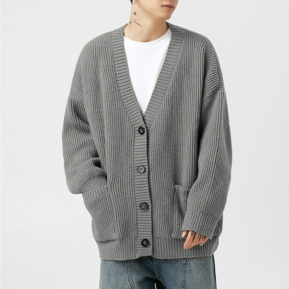 TIANZEN Mens Cardigan Sweater Button Down Long Sleeve V Neck Knit Sweaters Japanese Streetwear Clothes Mid Length Coats Coat Clipboard Big And Tall Coats for Men