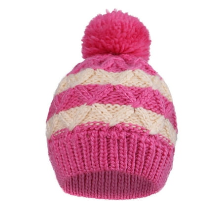 - Arctic Paw Kids'Super Chunky Striped Knit Beanie, Rose/ Cream with Fleece Lined