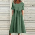 thumbnail image 1 of Lindbes 2024 Été Nouveau P-2TG Vintage Coton Lin Robe Femme Décontractée Ample Col Rond Manches Courtes Mode Maxi Robes Vestidos Mujer, 1 of 7