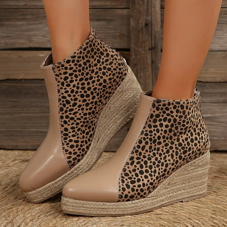 

YOUSNH Foreign Trade Large Sized Autumn and Winter New Ankle Boots Retro Pointed Fashionable Leopard Print Women s Boots Womens Boots Brown 8.5
