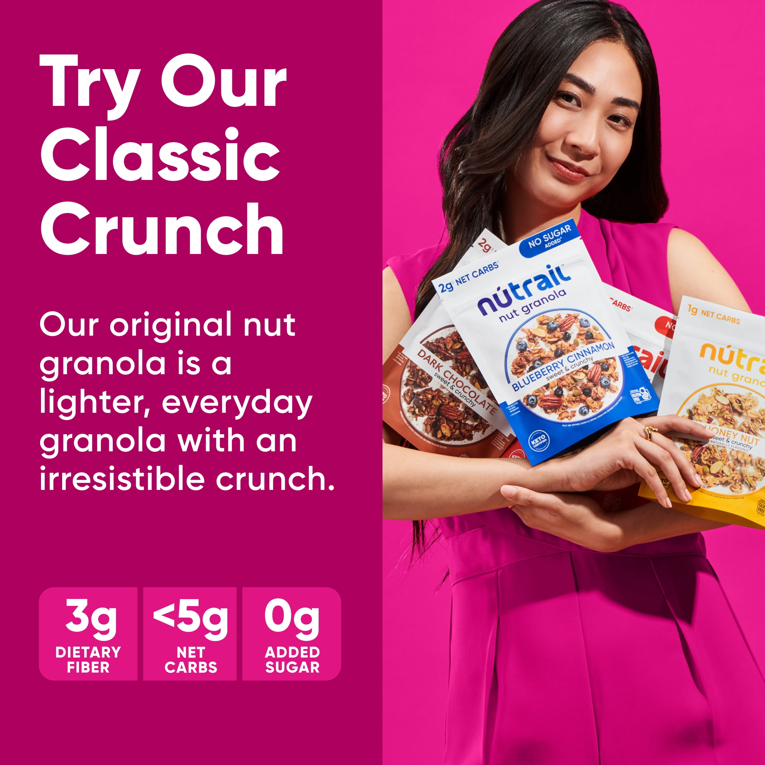 NuTrail 15g Protein Nut Granola Cereal, Triple Berry, No Sugar Added, Keto, Low Carb, Gluten Free, Grain Free, Healthy Breakfast, 10 oz, 1 Count