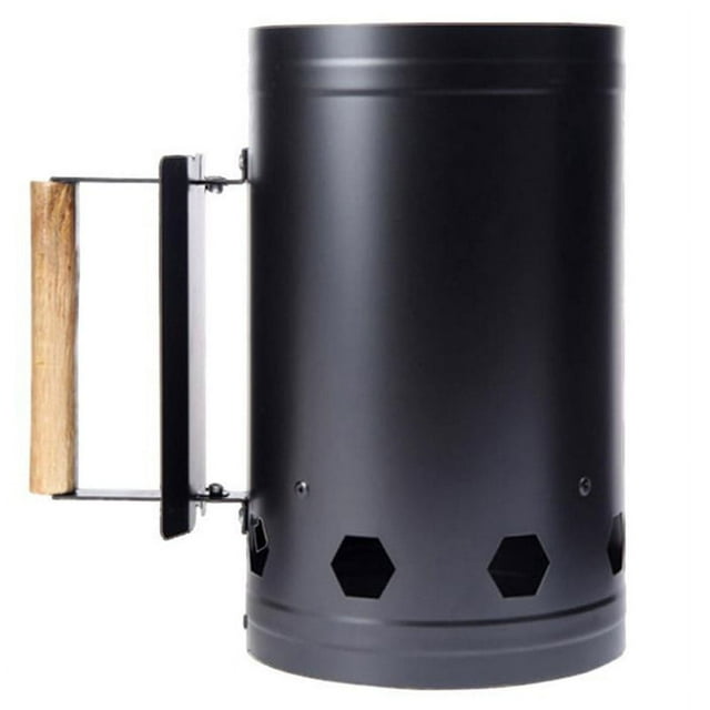 Juego de herramientas para parrilla de metal con barril de encendido de carbón, color negro