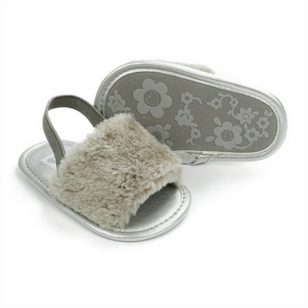 Baby Sweetie Baby Girls Plush Sandals Summer Open Toe Fur Princess Flats Walking Shoes for Toddler Newborn Infant