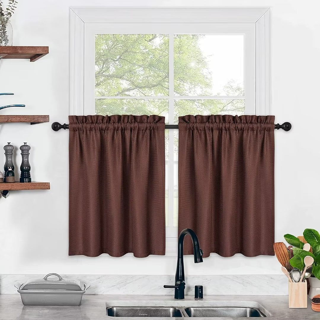 GlowSol Farmhouse Cafe Curtains Polyester Waffle Blackout Kitchen